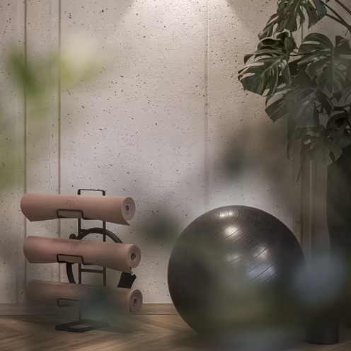 Verschiedene Traningsmöglichkeiten warten auf Sie 3 Yogamatten und ein Fitnessball stehen zur Verwendung bereit